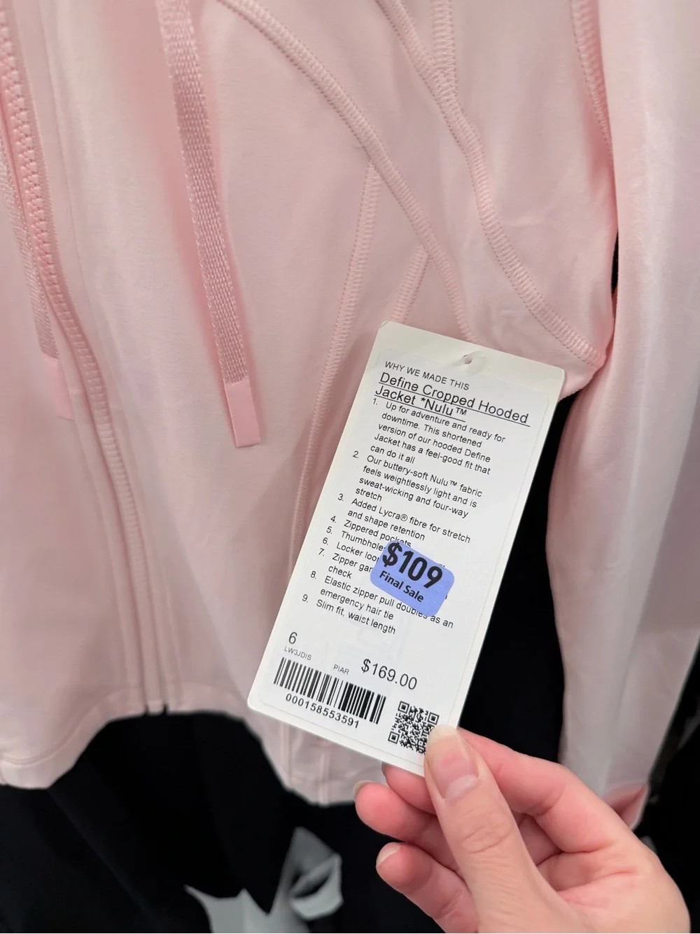 Lululemon Define Cropped Hooded Jacket Nulu size 6 color Pink Pearl